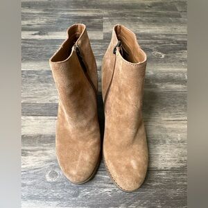 Michael Kors Ashlyn Suede Wedge Ankle Boots Tan Size 8.5 Side Zip